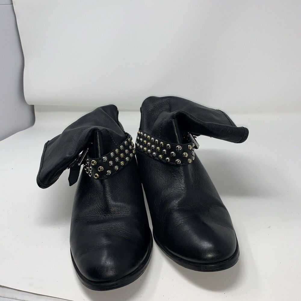 Carmim Women's Biker Moto Boots Black Leather Studded Buckle Strap Ankle Boots - Picture 14 of 14